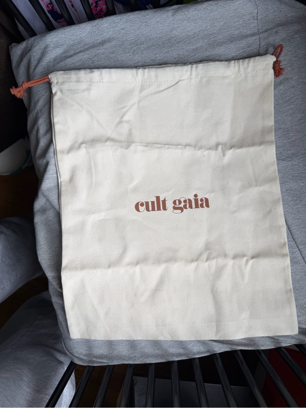 cult gaia Cream Canvas Drawstring Bag with Terracotta Logo